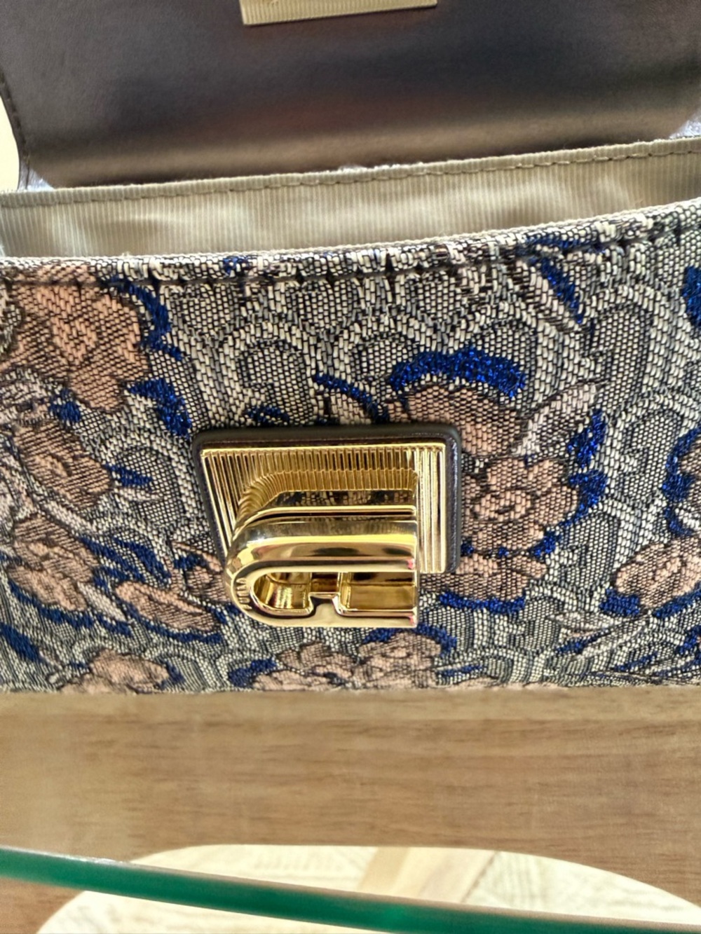 Furla 1927 Mini Bag M in Blue Floral Jacquard with Gold Hardware - Picture 16 of 16